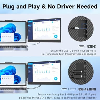 KEFEYA Laptop Screen Extender, 14" Portable Monitor for Laptops 13-17", 1080P FHD IPS Monitor Extender for Laptop with USB-C/HDMI Port, Plug n Play for Windows/Chrome/Mac/Switch/PS5 - Image 4