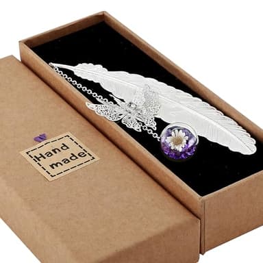 Toirxarn Silver Feather Bookmark with Butterfly Pendant & Gift Box – Elegant Gift for Women, Moms & Teachers – Ideal for Mother’s Day, Teacher Appreciation, Graduation, Birthday, and Book Lovers - Image 1