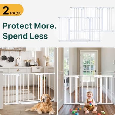 Cumbor 2 Pack 29.7-54.2" Baby Gate for Stairs, Mom's Choice Awards Winner-Auto Close Dog Gate for Doorways, Easy Install Pressure Mounted Pet Gate Indoor, Wide Safety Gate for Dog, White - Image 2