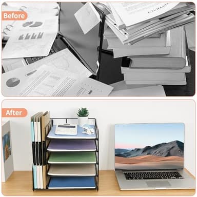 LEKETREE Desk Organizers and Accessories, 5-Tier Paper Letter Tray Organizer with File Holder, Desktop Organizer for Office Supplies (Black) - Image 4