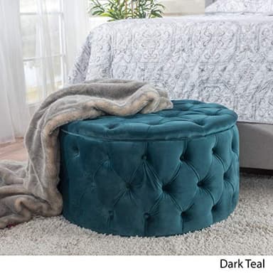 Christopher Knight Home Zelfa Velvet Ottoman, Dark Teal, Round - Image 4