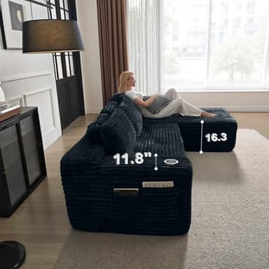 VOHOBY 106” Modular Sectional Sofa, Cloud Sectional Couch with Deep Seat, Modern Modular L-Shape Sofa Couch with Chaise,Upholstered Couches for Living Room Bedroom (Black, Right Sitting Chaise) - Image 9