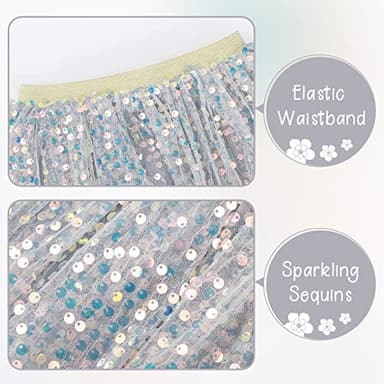 KEREDA Toddler Girls Layered Tutu Skirt Sparkling Sequin Tulle Dance Skirts 2-6 Y Grey - Image 4