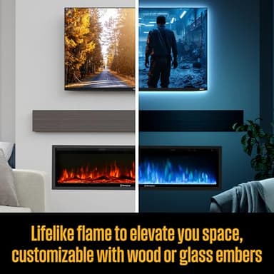 Westinghouse 60 Inch Electric Fireplace Heater, Compatible with Alexa & Google Home, Wall Mount or in-Wall Recessed Fireplace Insert, 24 Hour Timer, Color Changing Flames, 750W/1500W Indoor Heater - Image 6