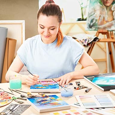 Arteza Acrylic Painting Art Set, 12 Colors Acrylic Paint, 15 Detail Brushes and 7x8.6 Inches Foldable Canvas Paper Pad Bundle, Art Supplies for Artists & Hobby Painters - Image 6