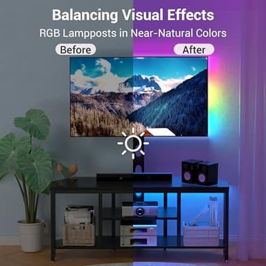 Corner TV Stand with Mount LED - Universal TV Mount Stand for 32-65" TV, Height Adjustable Swivel TV Console Wood & Steel Entertainment Center with Mount, Cabinet, Power Outlet, Colorful Light, Black - Image 7