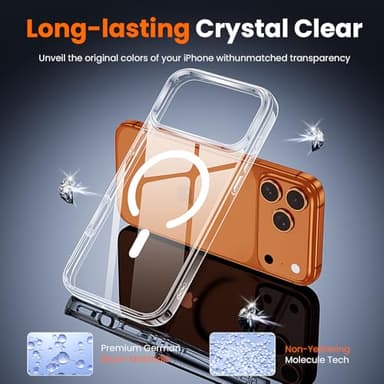 toushion 3 in 1 for iPhone 17 Pro Case Clear,Fits MagSafe, Not Yellowing, Screen Protector*1 Camera Lens Protector*1, Military-Grade Protection for Phone Cover 6.3 inch - Image 5
