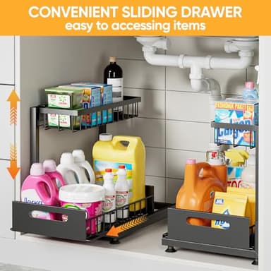 2 Pack Under Sink Organizer Storage 2-Tier Premium Metal Pull-Out Racks, Height Adjustable, Easy Installation | Kitchen & Bathroom Organizers - Image 8