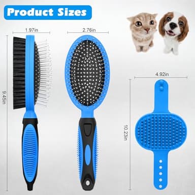 2PCS Pet Grooming Tools - Double-Sided Brush for Shedding and Bathing, Suitable for Short/Long Haired Dogs Cats and Horses, Deshedding Dog Brush, Mane & Tail Combs for Horses - Pet Supplies (Blue) - Image 8