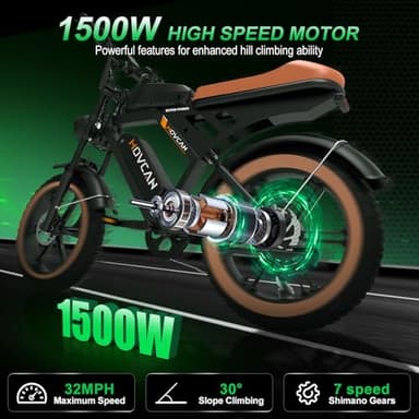 MOVCAN Electric Bike for Adults,1500W Motor 20" Fat Tire Ebike,Up to 32MPH & 120 Miles,31.2AH Removable Dual Battery, 7 Speed Gear, Hydraulic Brakes&Full Suspension Electric Motorcycle - Image 2