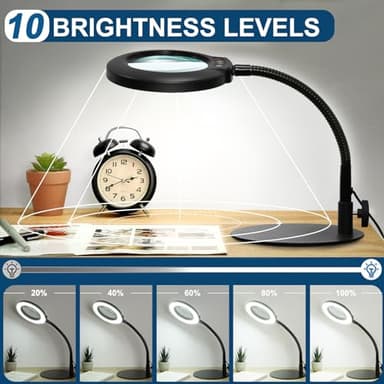 IVMAIE 10X Magnifying Glass with Light, Flexible Gooseneck Lighted Magnifier with Stand, 5 Color Modes Dimmable LED Desk Lamp Hands Free for Crafts Painting Sewing Jewelry Reading Close Work - Image 3