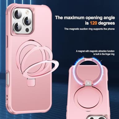 SKYLMW Compatible with iPhone 16 Pro Case with Invisible Magnetic O-Ring Stand Military-Grade Case for iPhone 16 Pro 6.3" [Compatible with Mag-Safe][Great Grip Feeling], Rose Gold - Image 9