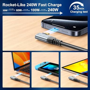 12 inch USB C for Thunderbolt 4 Cable 1FT, 40Gbps High Speed Data Transfer Short, Right Angle 8K@60Hz Monitor Video Output, 240W PD Charging 90 Degree, for SanDisk,Samsung T9 SSD,MacBook,iPad,SSD,KYY - Image 4