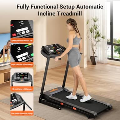THERUN Incline Treadmill, 0-12% Auto Incline Treadmills for Running and Walking, 300 lbs Weight Capacity, Wide Belt, 3.0 HP, 18" LED Screen, 2 Layers Shock-Absorbing - Image 7