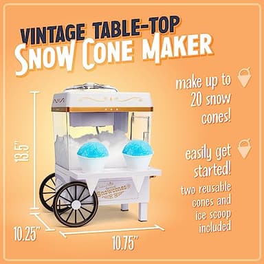 Nostalgia Snow Cone Shaved Ice Machine - Retro Table-Top Slushie Machine Makes 20 Icy Treats - Includes 2 Reusable Plastic Cups & Ice Scoop - White - Image 2