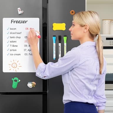 1 Pack Magnetic Dry Erase Board Sheet for Fridge, 12"x8" Erasable Refrigerator WhiteBoard w/ 4 Markers & 1 Eraser- Smooth and Flexible Small Magnet Blank Notepad for Home Kitchen Organizer and Planner - Image 2