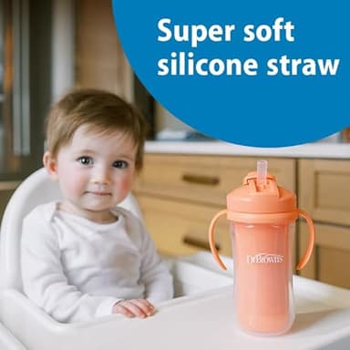 Dr. Brown's Milestones Insulated Sippy Cup with Straw and Handles, Spill-Proof Tumbler with Lid, 2-Pack, Pink, 10 oz/300 mL, BPA Free, 12m+ - Image 3