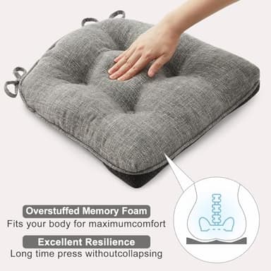 SM-XLHN Quilmfoam 16.5"x15.5" Kitchen Chair Cushions Set of 4 for Dining Chair, Soft Tufted Non-Slip Memory Foam Seat Cushion with Ties for Indoor Kitchen Dining Furniture, Dark Grey - Image 6