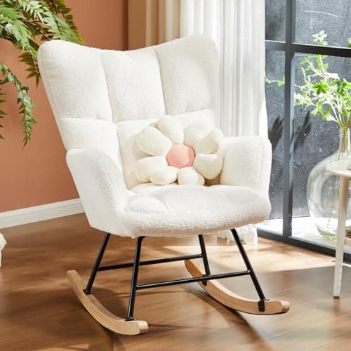Sweetcrispy Rocking Chair Nursery, Teddy Upholstered Glider Rocker with High Backrest, Reading Chair Modern Rocking Accent Chairs Glider Chair for Nursery, Living Room, Bedroom - Image 1