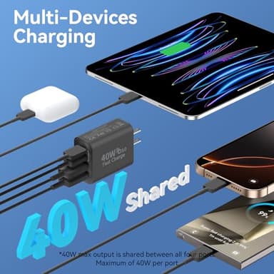 USB C Charger Block, 2-Pack 40W 4-Port Multiple Type C Fast Charging Phone Charger Brick +QC 3.0 USB A Wall Plug Out let Multiport Box Cube for Phone 15/14/13/12/11 Pro Max, Galaxy, Pixel, Black+White - Image 3