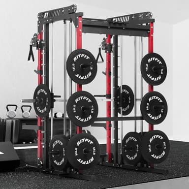 RitFit M1 Pro Smith Machine with Cable Crossover System, Multi-Function Squat Rack Power Cage for Home Gym, Power Rack and Packages Red - Image 7
