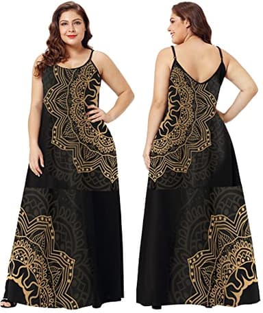 Wolddress Womens 2025 Casual Sleeveless Sundress Plus Size Loose Plain Long Summer Beach Maxi Dress with Pockets Mandala Black M - Image 5
