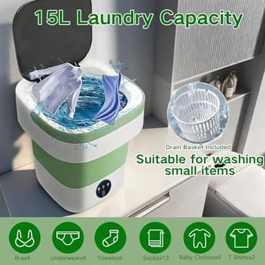 LGLRTD Portable Washing Machine, 15L Small Foldable Washer with 3 Cleaning Modes for Baby Clothes, Underwear, Small Items, Mini Collapsible Laundry for Travel Apartment Home Dorm Hotel Camping (Green) - Image 2