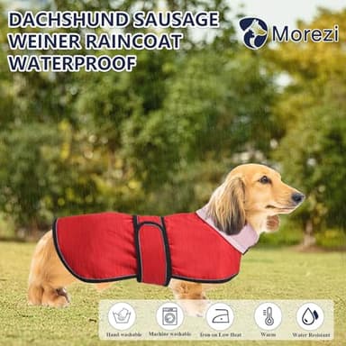 Dachshund Raincoat Weiner Dog Clothes Corgi rain Coat Jacket Hook Loop Closure Great for Dachshund Weiner Corgi Long Back Breeds Red L - Image 2