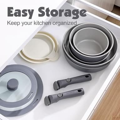 SENSARTE 17 Piece Ceramic Pots and Pans Set, Nonstick Detachable Handle Cookware, Induction Kitchen Cookware Set with Removable Handle, Dishwasher ＆ Oven Safe (Gray) - Image 3