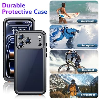 Temdan Compatible with iPhone 17 Pro Case,Waterproof Built-in Screen & Camera Protector IP68 Underwater Full Body 17FT Military Dropproof Shockproof Phone Case 6.3"-Black/Clear - Image 7