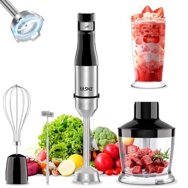YASHE Immersion Blender Handheld, 5 in 1 Hand Blender, Continuously Variable Speed, Stainless Steel Stick, Powerful Motor, Emulsion Blender with Chopper, Whisk and Milk Frother for Soups - Image 1