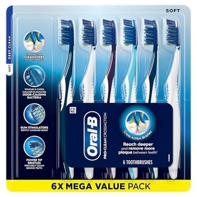 Oral-B Pro Health CrossAction Plaque Removal toothbrushes, 6 Count Toothbrush Soft, Deep Reach in Tight Spaces, Tongue Scraper Tooth Brush, Plaque Fighter, Gentle on Teeth, Gum stimulators - Image 7