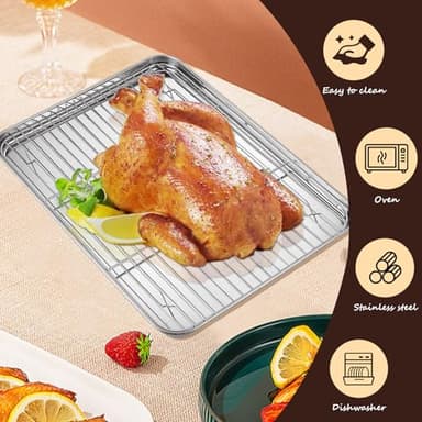 Baking Sheet with Racks Set [2 Sheets + 2 Racks], Stainless Steel Baking Sheets with Cooling Racks, Nonstick Pan, Warp Proof & Rust Proof & Easy to Clean, Size 9.3 X 7 X 1 Inch - Image 4