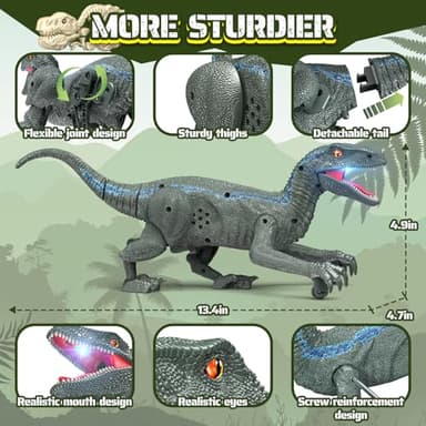 J Rootage Remote Control Dinosaur, Realistic Dinosaur Toys for Kids 3-5, 2.4GHZ, Walking,Rechargeable, 3D Eyes, 3 Sound Effects, Demo Function, Jurassic Toys for Christmas, Kids 3+ - Image 7