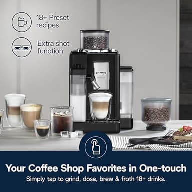 De'Longhi Rivelia Automatic Espresso Machine with Grinder & Milk Frother – All-in-One Coffee Maker, Hot & Iced Latte, Cappuccino, Bean Switch System, Burr Grinder, Compact Italian Design, Black - Image 3