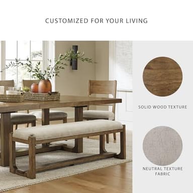 Signature Design by Ashley Cabalynn Farmhouse Upholstered 63" Dining Bench, Beige & Light Brown - Image 5