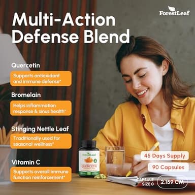 ForestLeaf Quercetin with Bromelain 1350mg - Blend with Vitamin C & Stinging Nettle Supplement, Quercetin 500mg Capsules, Non-GMO Gluten Free, Natural Immune & Respiratory Function, 90 Veggie Caps - Image 4