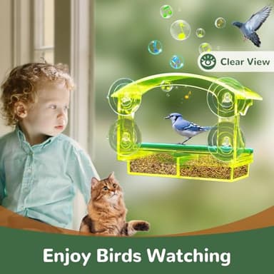Window Bird Feeder with Strong Suction Cups, Durable Unique Transparent Yellow Acrylic, Perfect for Bird Watching, All-Weather Outdoor Use, Ideal Gift for Garden Outdoor Décor - Image 3