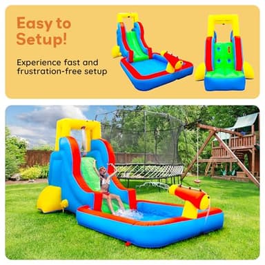 PicassoTiles KC108 Water Slide Park Inflatable Bouncing House w/Pool Area (Splash Zone), Climbing Wall, Shower Head Sprays Mounts, Water Cannon Mount and Heavy Duty GFCI ETL Certified 385W Blower - Image 8