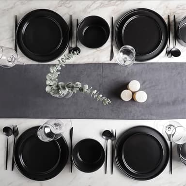 Stone Lain Celina Stoneware 32 Piece Dinnerware Set, Plates and Bowls, Black Matte Dish Collection, Service for 8 – Contemporary Minimalist Style, Microwave & Dishwasher Safe - Image 3
