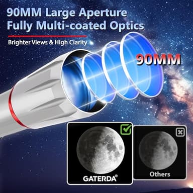 Gaterda Telescope, 90mm Aperture 900mm Refractor Telescope for Adults High Powered, Astronomical Telescopes for Adults Astronomy Beginners with Professional Eyepieces, Tripod, Phone Adapter&Carry Bag - Image 2