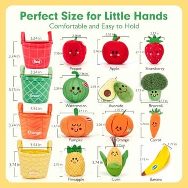hahaland Baby Sensory Toys - 16 PCS My First Fruit Vegetable Color Sorting Play Food with Crinkle, Rattle, Baby Toys 6-12 Months Montessori Toys for 1 Year Old Boy Girl Gifts Toddler Stocking Stuffers - Image 7