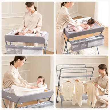 Baby Changing Table with Wheels, Maydolly Portable Adjustable Height Folding Diaper Station with Nursery Organizer & Storage Rack for Newborn Baby and Infant (Light Grey) - Image 5