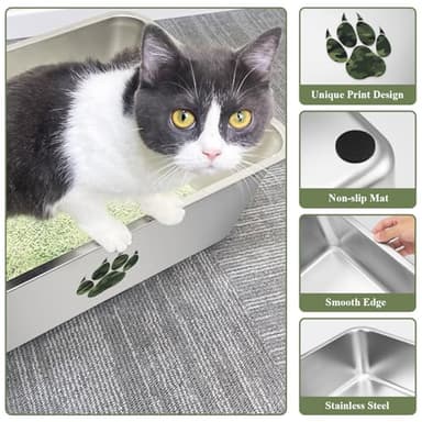 PWTAA Stainless Steel Cat Litter Box, High Side Cats Toilet Metal Litter Box, Pet Cleaning Tool for Cats, Rabbits, Splash-Proof and Non-Stick Cat Poop Box odorless, Camo Paws 23.6"x15.7"x7.9" - Image 4
