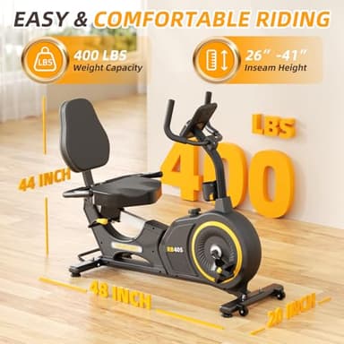 VANSWE Recumbent Exercise Bike with Smart App and Bluetooth Connectivity, LED Display, Magnetic Resistance, 400 LBS Weight Capacity, Pulse Handle(Yellow/Black) - Image 5