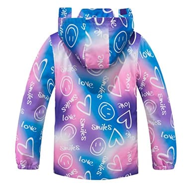 SaphiRose Kids Rain Jacket Waterproof Raincoat Mesh Lined Coat with Removable Hood for Boys Girls (Pink Smiles,6-7years) - Image 6