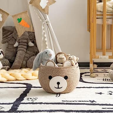 CherryNow Baby Basket for Nursery, Bear Gift Baskets for Kids, Baby Shower Basket with Handles, Small Cute Animal Baskets, Light Brown, 10.5"D x 8.5"H - Image 5