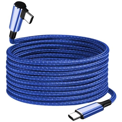 10FT 60W USB-C to USB-C Right Angle Long Charging Cable, Type-C Fast Charge Blue Long Nylon Braided Cord for Apple-iPhone 15,Sam-Sung Galaxy S24/S23,iPad Air,Google Pixel 9,One-Plus 11,PS5 Controller - Image 1