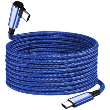 10FT 60W USB-C to USB-C Right Angle Long Charging Cable, Type-C Fast Charge Blue Long Nylon Braided Cord for Apple-iPhone 15,Sam-Sung Galaxy S24/S23,iPad Air,Google Pixel 9,One-Plus 11,PS5 Controller - Image 1