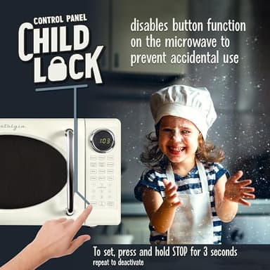 Nostalgia Retro 700W Microwave Oven 0.7 Cu Ft Capacity – Child Safety Lock, 8 Auto-Cook Settings – Countertop Kitchen Appliance – Ivory - Image 4